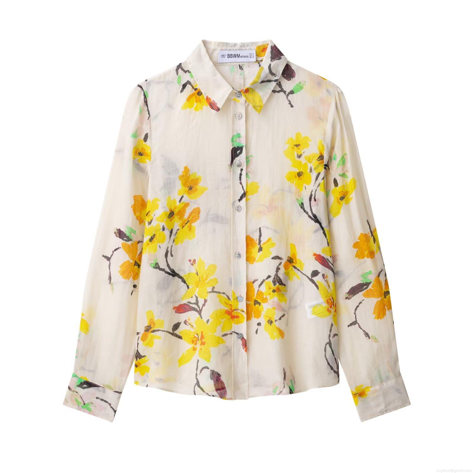Women's Floral Print Long Sleeve Shirt Blouse Polyester Button Up Lapel Top for Daily Casual Vacation Elegant Spring Autumn Sweet Fresh Floral Shirts