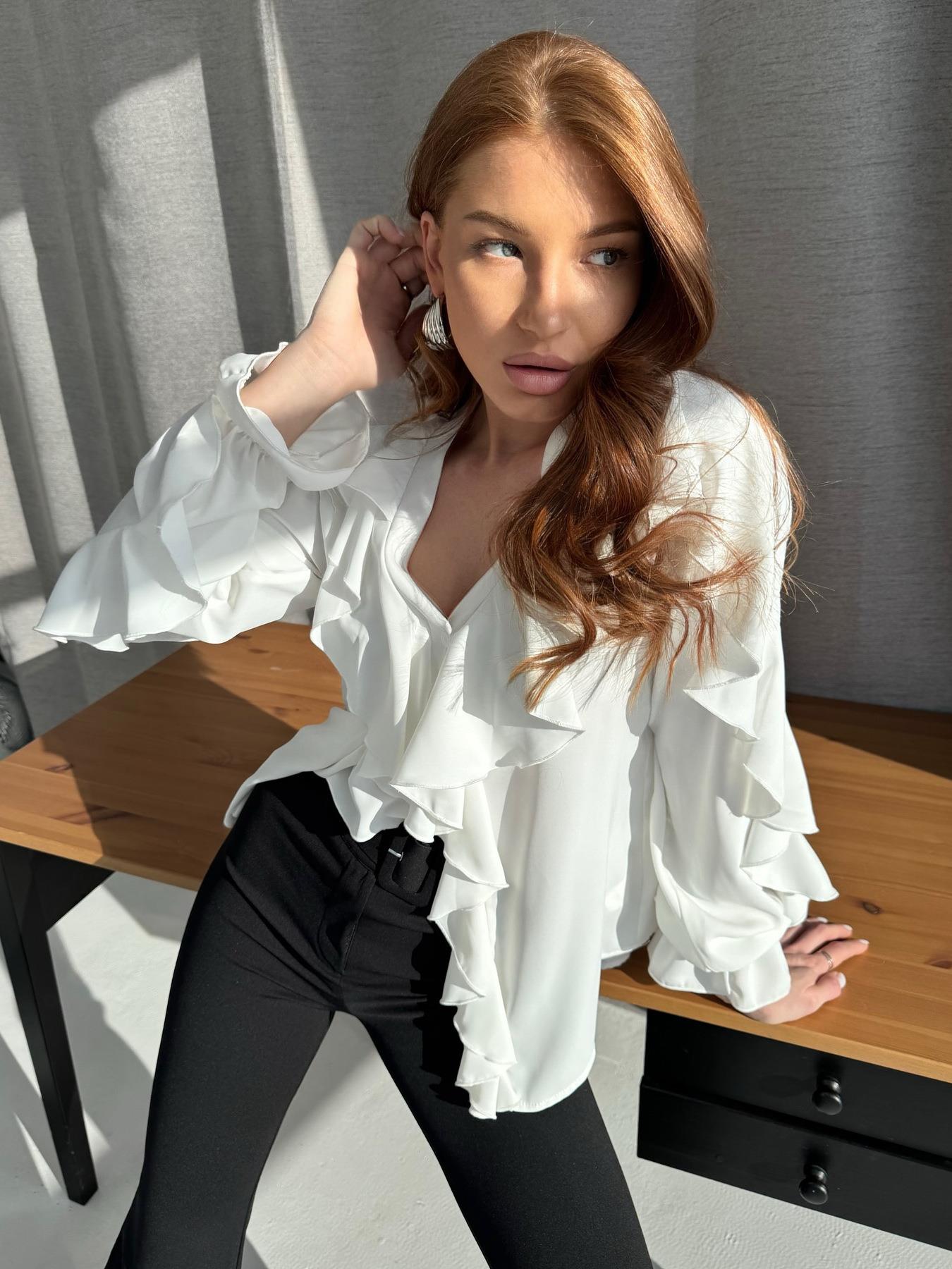 Elegant White Chiffon Ruffle Blouse For Women V-Neck Long Sleeve Flare Cuff Shirt Stylish Office Commuting Daily Casual Loose Fit Pullover Top Elegant White Chiffon Ruffle Blouse For Women V-Neck Long Sleeve Flare Cuff Shirt Stylish Office Commuting Daily Casual Loose Fit Pullover Top