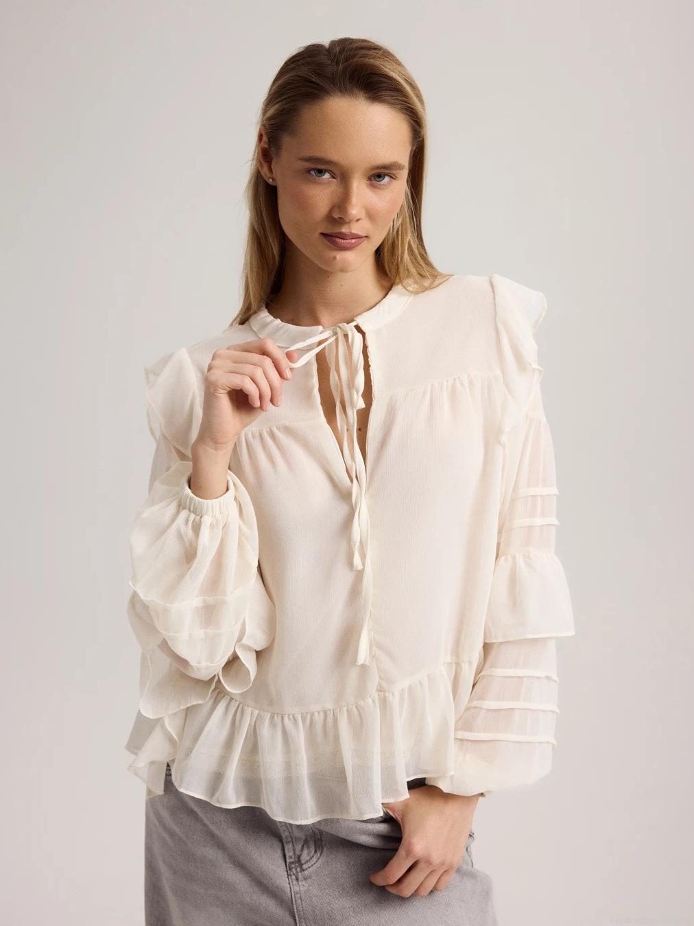 French Retro Ruffle Lace-up Chiffon Blouse Elegant Sheer Lantern Sleeve White Shirt for Women Spring Summer Commute Top French Retro Ruffle Lace-up Chiffon Blouse Elegant Sheer Lantern Sleeve White Shirt for Women Spring Summer Commute Top